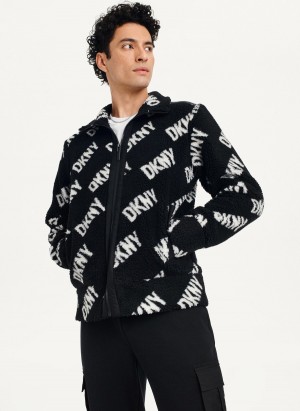 Men's Dkny All Over Logo Sherpa Jackets Black | R3579167