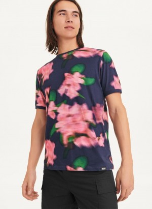 Men's Dkny Blurry Floral Crew T Shirts Navy | Y6220649
