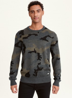 Men's Dkny Camo Crew Sweatshirts Grey | F3832718