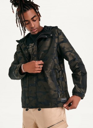 Men's Dkny Camo Hooded Jackets Olive | Z5051730