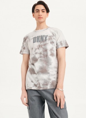 Men's Dkny Cloud Wash Logo T Shirts Grey | C3029764