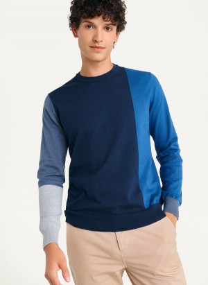 Men's Dkny Colorblock Crew Sweaters Navy | Z4139803