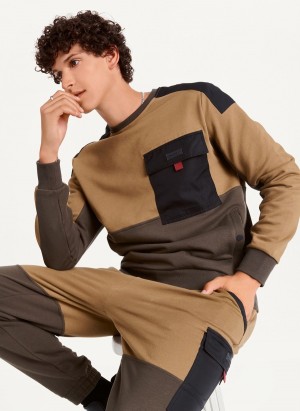 Men's Dkny Colorblock Crew With Cargo Pocket Sweatshirts Black | G5593437