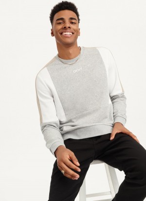 Men's Dkny Colorblock French Terry Front Logo Sweatshirts Black | P2274308
