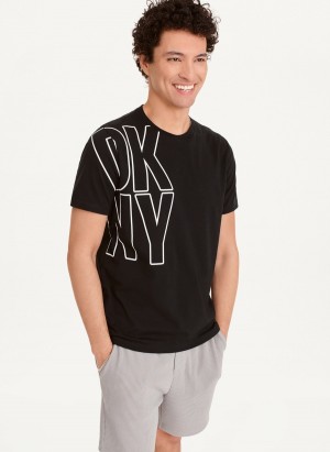 Men's Dkny Exploded Logo Outline T Shirts Black | E2012462