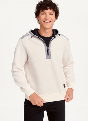 Men's Dkny Faux-Shearling Pullover Hoodie White | C9700524