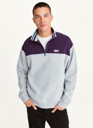 Men's Dkny Fleece Half Zip Colorblock Sweatshirts Purple | P0808278