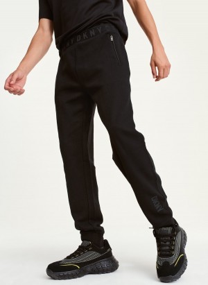 Men's Dkny Fleece Logo Waistband Pants Black | A8832894
