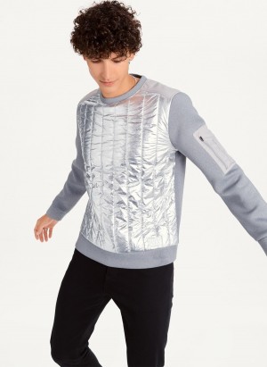 Men's Dkny Foil Panel Crew Neck Sweatshirts Silver | U8797686
