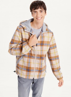 Men's Dkny Gold Plaid Hoodie Jackets Beige | X8075242