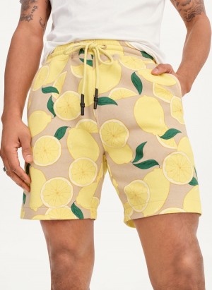 Men's Dkny Lemon Print Pull On Shorts Yellow | O0559504