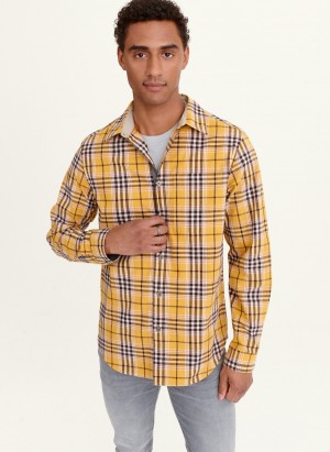 Men's Dkny Long Sleeve Canton Plaid Shirts Yellow | U1018861