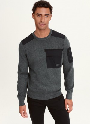 Men's Dkny Long Sleeve Military Pocket Sweaters Black | O7992048