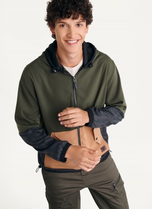 Men's Dkny Long Sleeve Mixed Media Hooded Jackets Olive | S8448912
