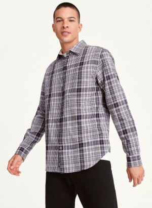 Men's Dkny Long Sleeve Newburg Plaid Shirts Lavender | R2535073