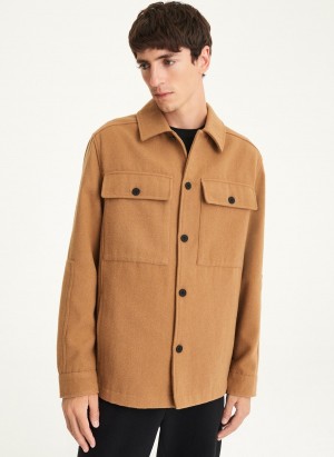 Men's Dkny Long Sleeve Oversized Shirt Jackets Brown | D3287655