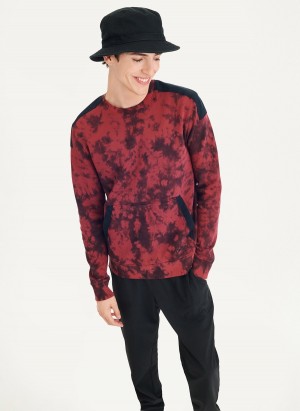 Men's Dkny Long Sleeve Tie Dye With Nylon Trim Sweatshirts Red | T6920388