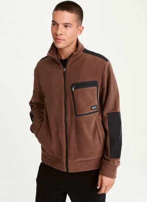 Men's Dkny Long Sleeve Track Heat Seal Pocket Jackets Chocolate | X1029254