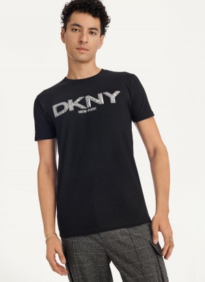 Men's Dkny Metallic Puff Logo T Shirts Black | J3537567