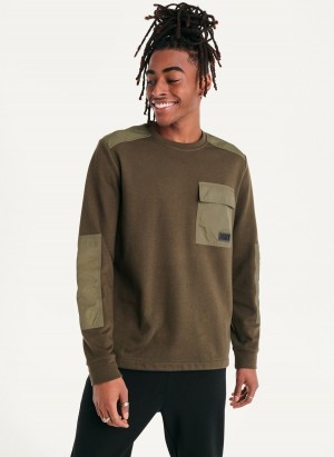 Men's Dkny Mixed Media Military Sweatshirts Olive | I8844515