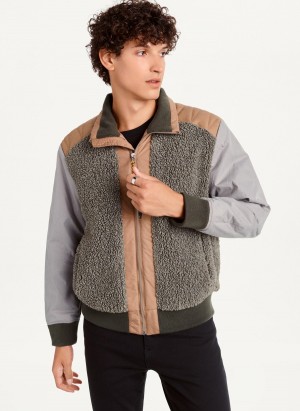 Men's Dkny Mixed Media Sherpa Bomber Jackets Grey | Y9924941