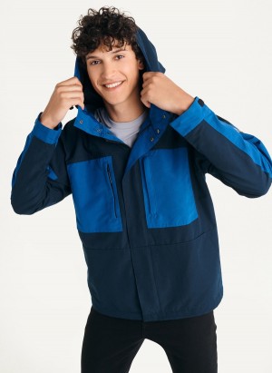 Men's Dkny Nylon Colorblock Four-Pocket Hooded Jackets Navy | Y9499572