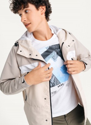 Men's Dkny Nylon Zip Front Hooded Jackets Grey | N0870174