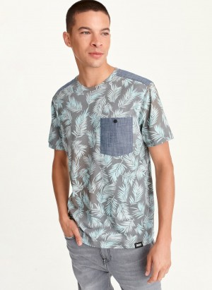 Men's Dkny Palm Print Crew T Shirts Grey | C1491983