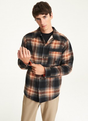 Men's Dkny Plaid Shirt Jackets Brown | R8982730