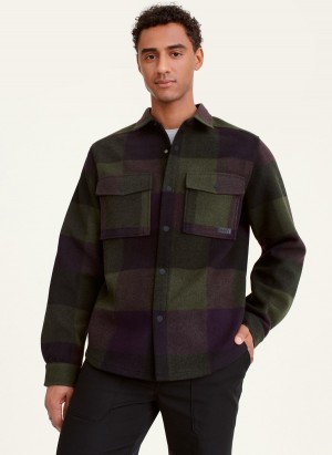 Men's Dkny Plaid Shirt Jackets Purple | O7842708