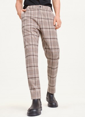 Men's Dkny Plaids Pants Brown | E1643188