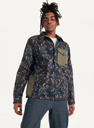Men's Dkny Printed Nylon Single Breast Drawstring Hem Jackets Olive | M1593624