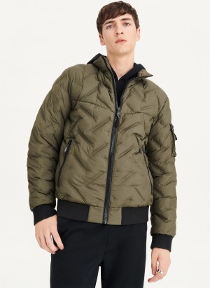 Men's Dkny Quilted Bomber Jackets Olive | I5432081