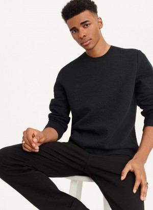 Men's Dkny Quilted Knit Allover Logo Sweaters Black | A5330512