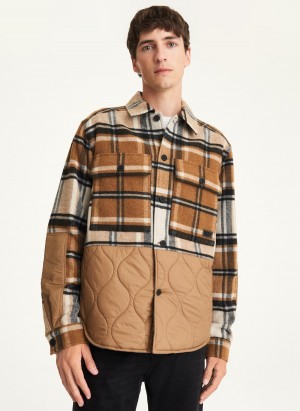 Men's Dkny Quilted Panel Jackets Beige | C5400961