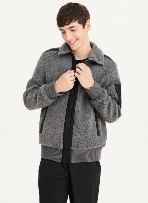 Men's Dkny Sherpa With Nylon Trim Jackets Grey | A8709320