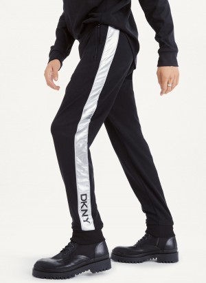 Men's Dkny Silver Panel Dstring Pants Black | I1221125