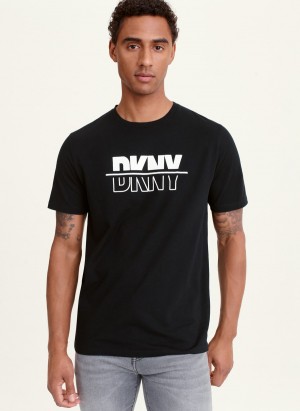 Men's Dkny Split Solid Outline Logo T Shirts Black | G6180917