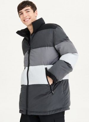 Men's Dkny Striped Quilted Tonal Jackets Black | L9115175