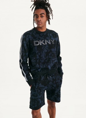Men's Dkny Tropical Print French Terrys Shorts Black | L7516996