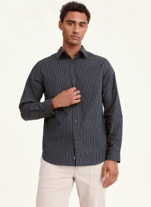 Men's Dkny Vertical Micro Logo Shirts Black | V9641933