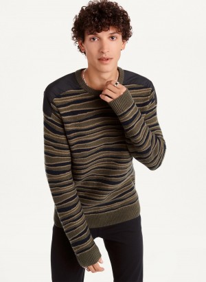 Men's Dkny Wandering Stitch Crew Sweatshirts Olive | U5696182
