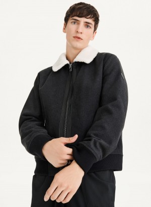 Men's Dkny Wool Blend Bomber With Sherpa Collar Jackets Black | K2862610