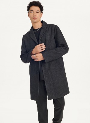Men's Dkny Wool Blend Notch Collar Coat Without Bib Jackets Black | W0822228