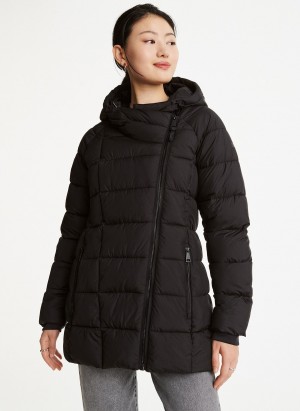 Women's Dkny Asymmetrical Zip Puffer Jacket Black | W3414594