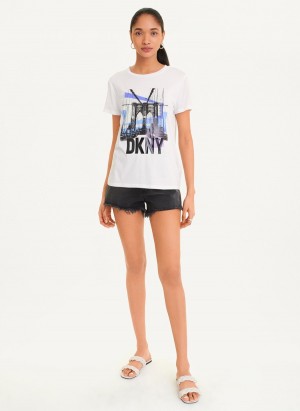 Women's Dkny Brooklyn Bridge Logo T Shirts White | H0644929