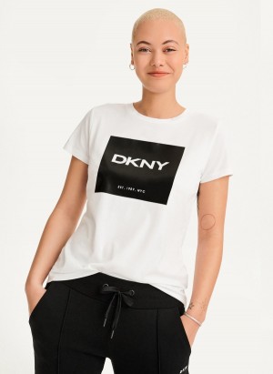 Women's Dkny Coated Box Logo T Shirts White | Z0438676