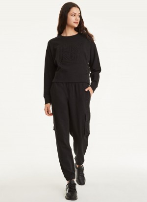 Women's Dkny Cotton Jersey Crew With Logo Embossing Sweaters Black | F1635847