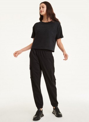 Women's Dkny Cotton Jersey Top With Logo Embossing T Shirts Black | S8429531