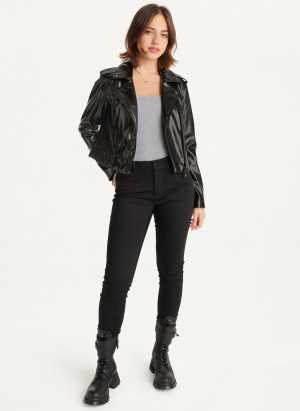 Women's Dkny Crinkle Moto Jackets Black | U8604304